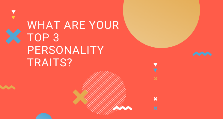 Brand tone of voice graphic - white text on red background. Text reads: what are your top 3 personality traits?