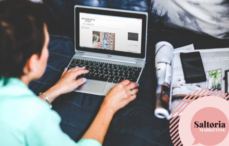 saltoria A person with a laptop on their lap editing a piece of content