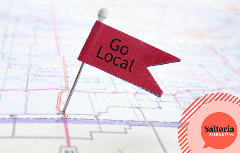 Red flag on a map to symbolise local marketing